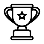 A black and white trophy with a star on it.