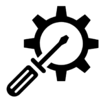 A black and white icon of a screwdriver with an open wrench.
